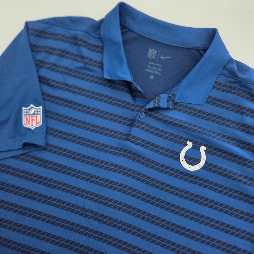 Nike Polo Shirt Blue Indianapolis Colts NFL Dri-FIT Striped Mens XXL